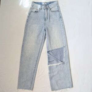 ZGY Light Blue High-Rise Straight Hi Dad Distressed Women's Jeans Size 25